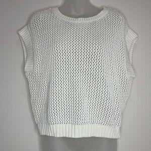 CeCe Open Knit Pullover White 100% Cotton Short Sleeve Crewneck sweater small